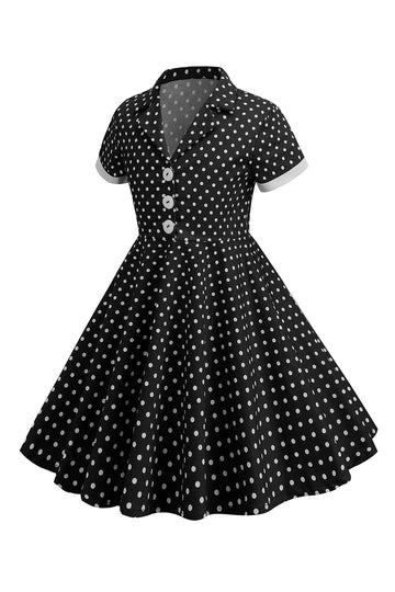 Black Vintage Polka Dots Girls' Dress